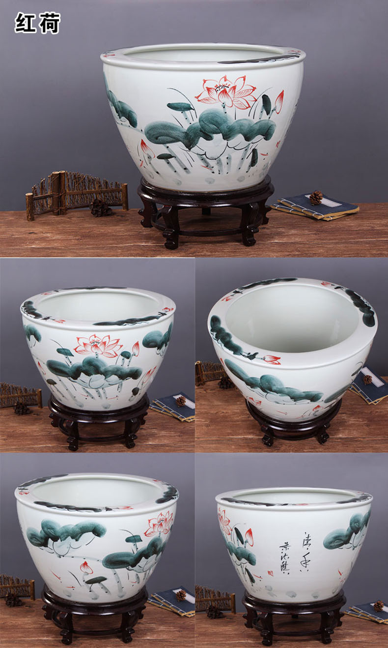 Jingdezhen ceramic aquarium large goldfish bowl water lily always LianHe flower tortoise cylinder brocade carp painting and calligraphy cylinder package mail