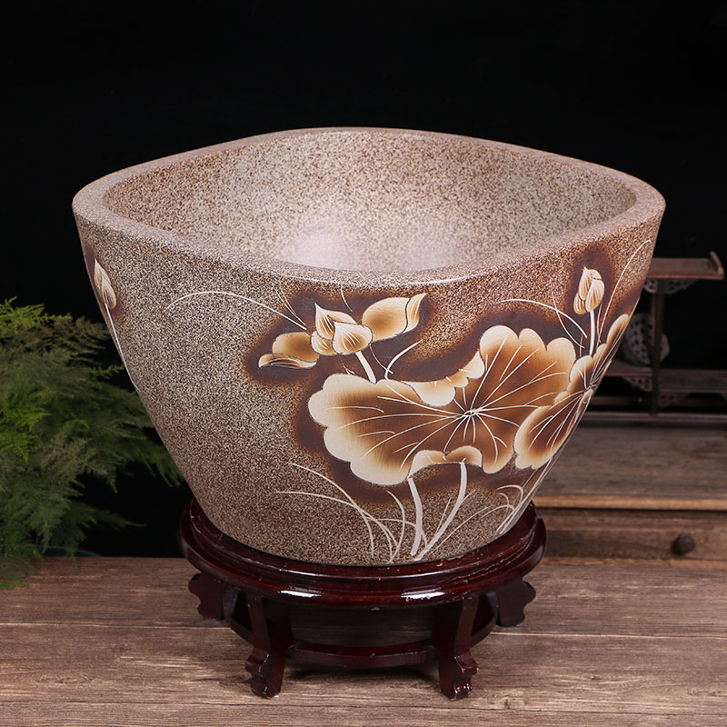 Jingdezhen ceramic goldfish bowl sitting room floor balcony office home furnishing articles circulating water courtyard big fish tank