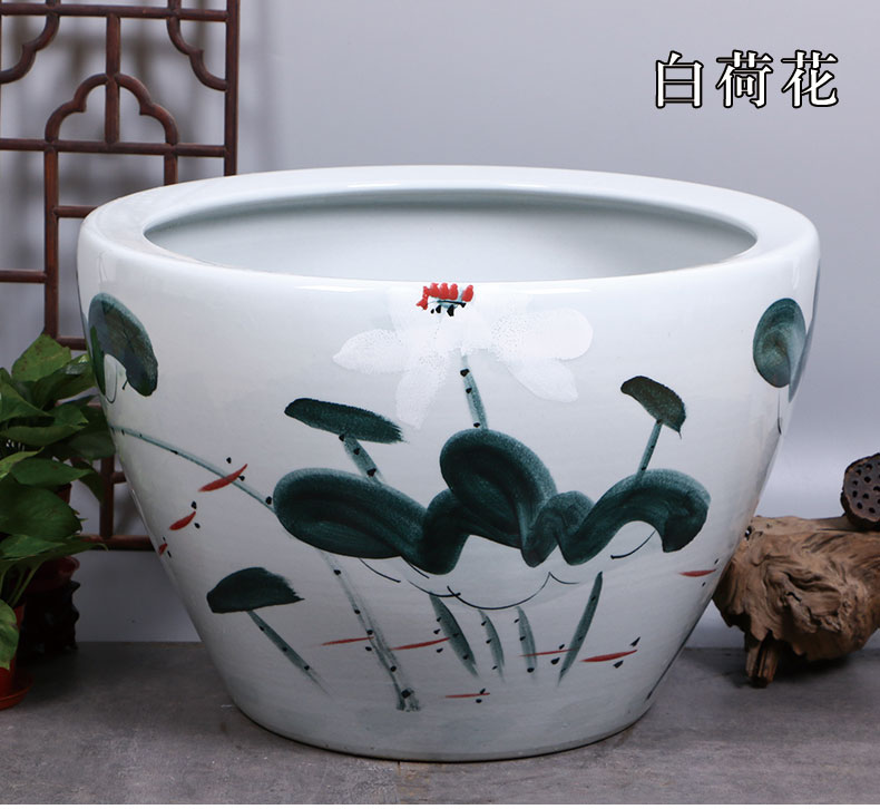 Package mail jingdezhen ceramic aquarium turtle cylinder goldfish bowl lotus flower pot lotus large painting and calligraphy tank