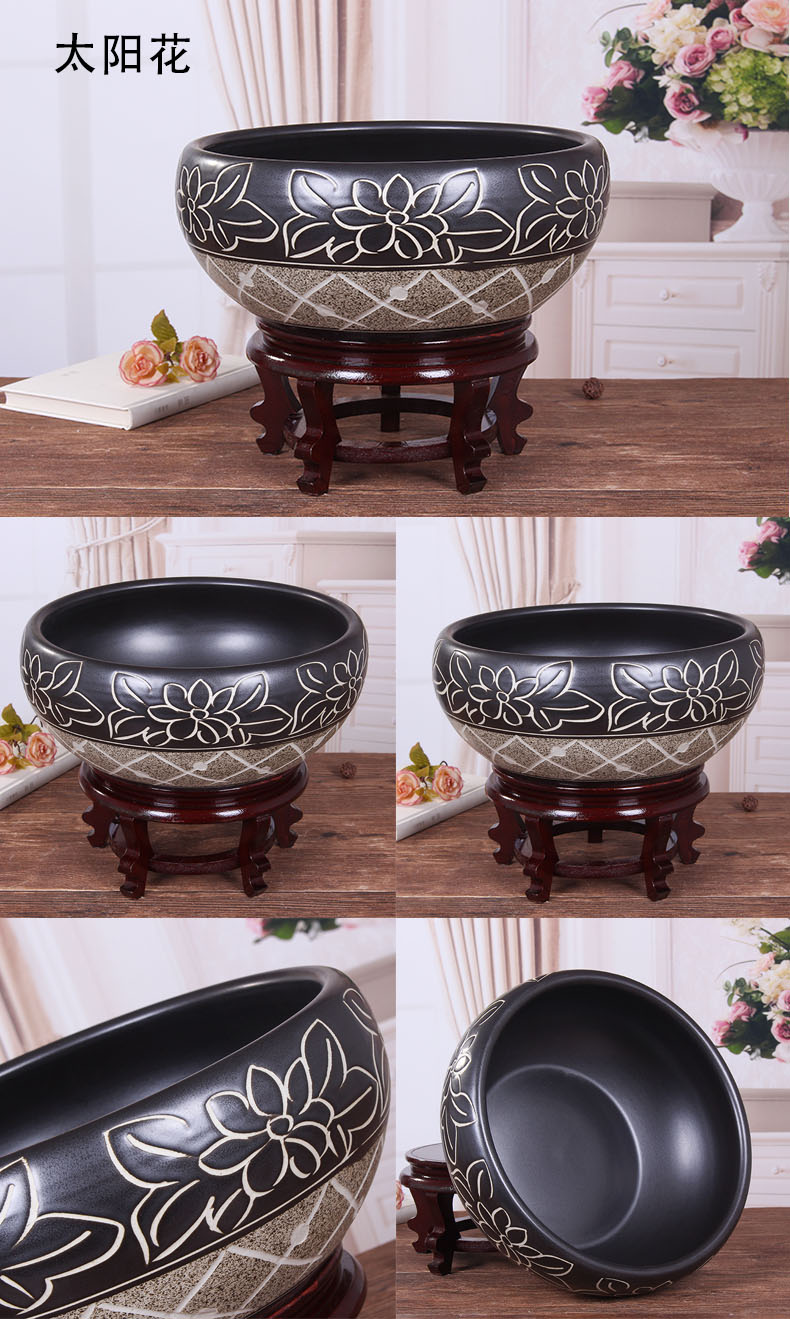 Jingdezhen ceramic aquarium large fish basin bowl lotus lotus lotus tortoise cylinder sitting room feng shui goldfish bowl