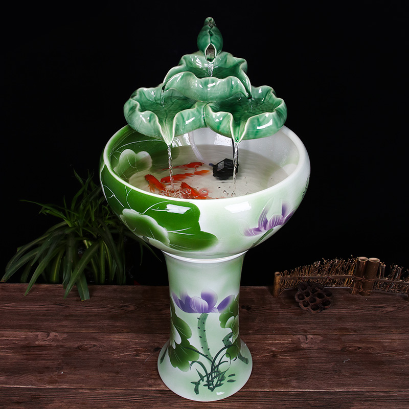 Ceramic floor pillar type tank basin large fish bowl lotus lotus lotus tortoise household gardens furnishing articles