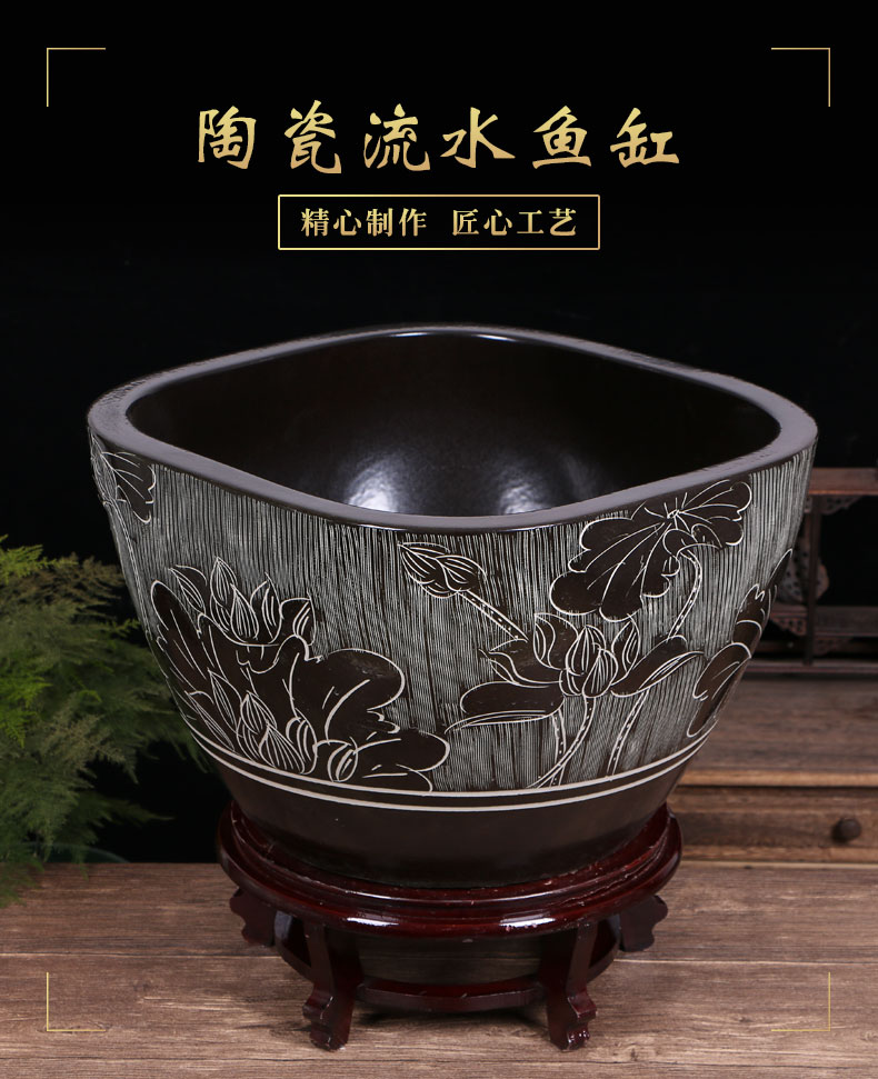 Jingdezhen ceramic goldfish bowl sitting room floor balcony office home furnishing articles circulating water courtyard big fish tank