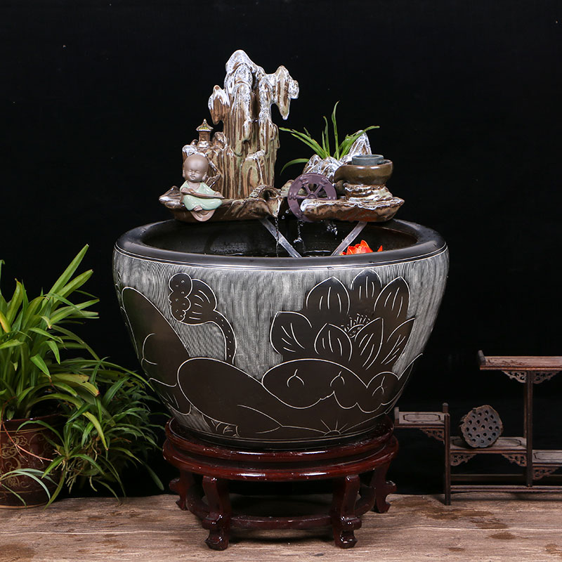 Jingdezhen ceramic goldfish bowl sitting room floor balcony office home furnishing articles circulating water courtyard big fish tank