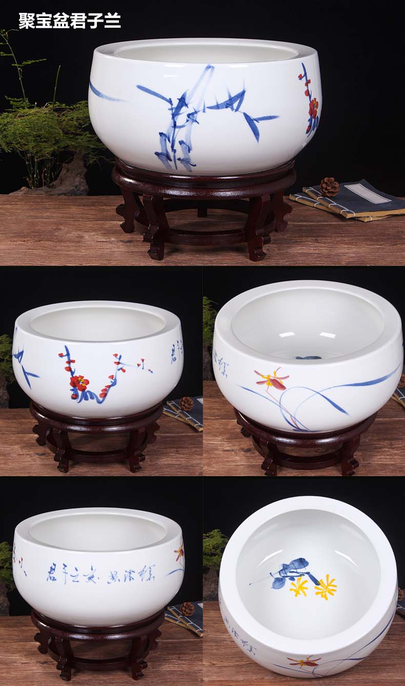 Blue and white porcelain of jingdezhen ceramics shallow daikin aquarium tortoise refers to flower pot furnishing articles large cylinder water lily