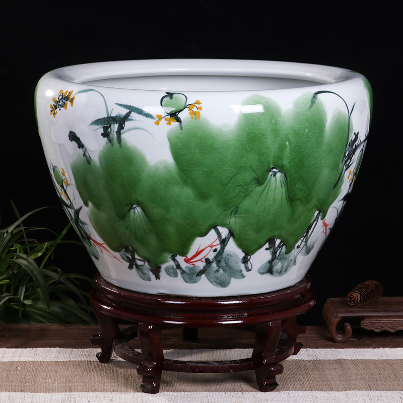 Ceramic goldfish bowl sitting room small koi fish tank cylinder tortoise raise turtles special cylinder household turtle basin to breed fish