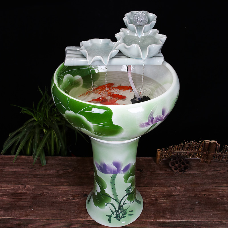 Ceramic floor pillar type tank basin large fish bowl lotus lotus lotus tortoise household gardens furnishing articles