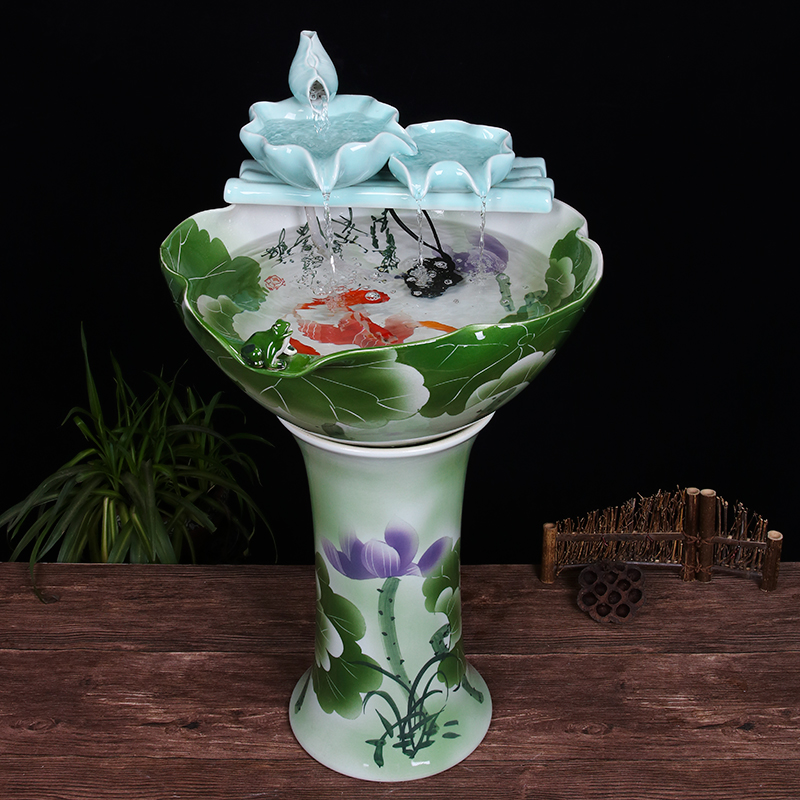 Ceramic floor pillar type tank basin large fish bowl lotus lotus lotus tortoise household gardens furnishing articles