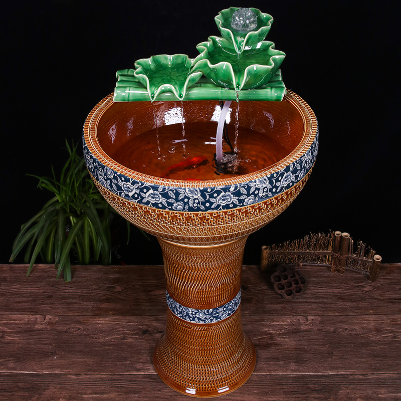 Ceramic floor pillar type tank basin large fish bowl lotus lotus lotus tortoise household gardens furnishing articles