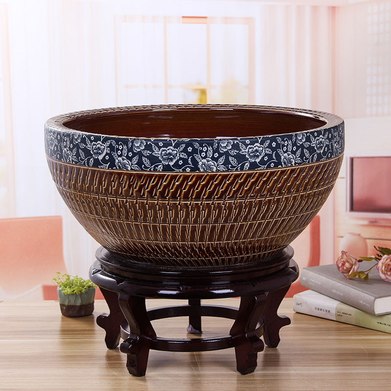 Jingdezhen ceramic goldfish turtle cylinder restoring ancient water lily basin large porcelain bowl lotus sitting room hydroponic porcelain jar