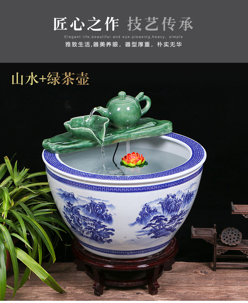 Jingdezhen ceramic aquarium sitting room ground water fountain aquarium large household cycle aquarium fish bowl