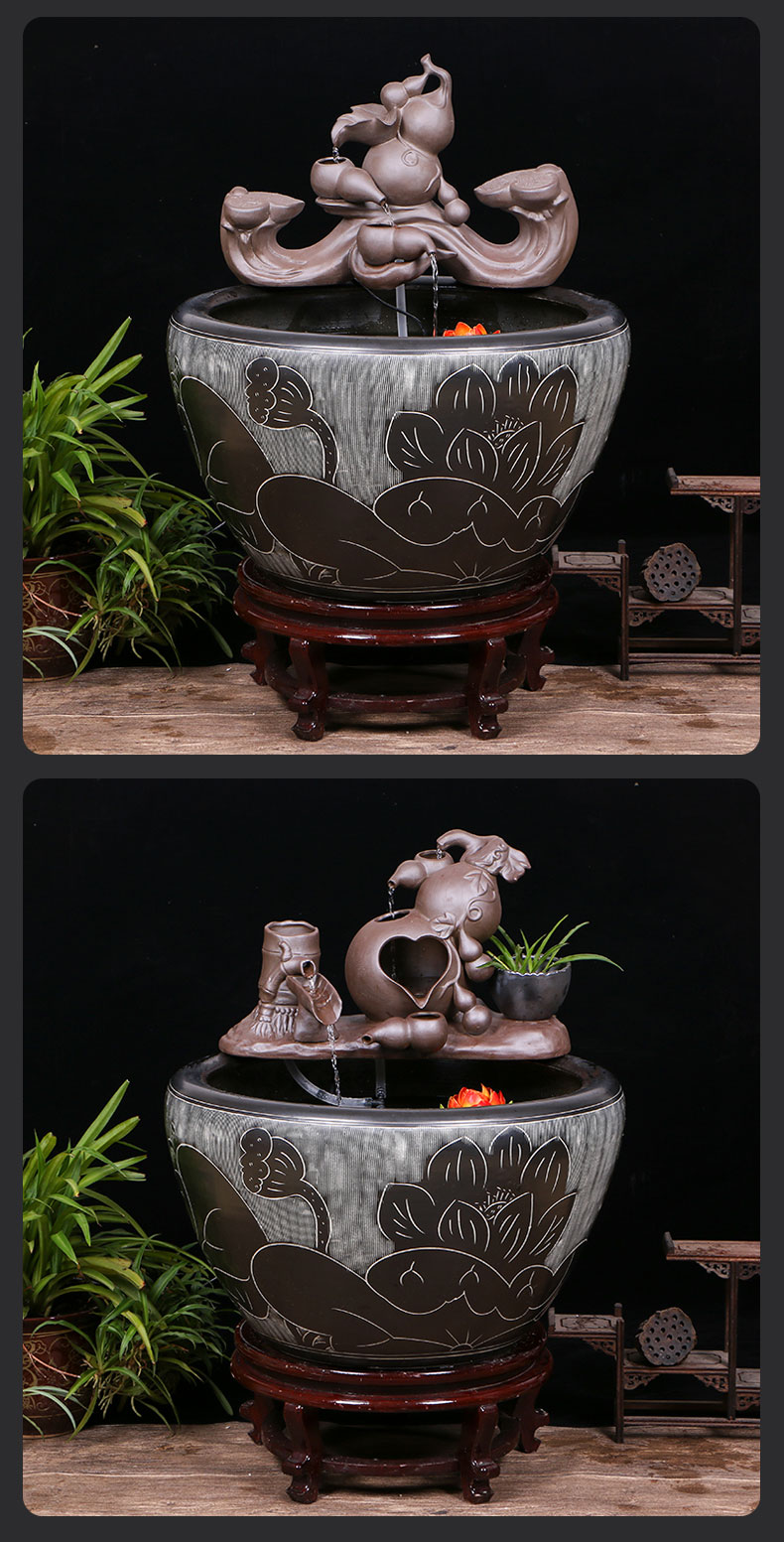 Jingdezhen ceramic goldfish bowl sitting room floor balcony office home furnishing articles circulating water courtyard big fish tank