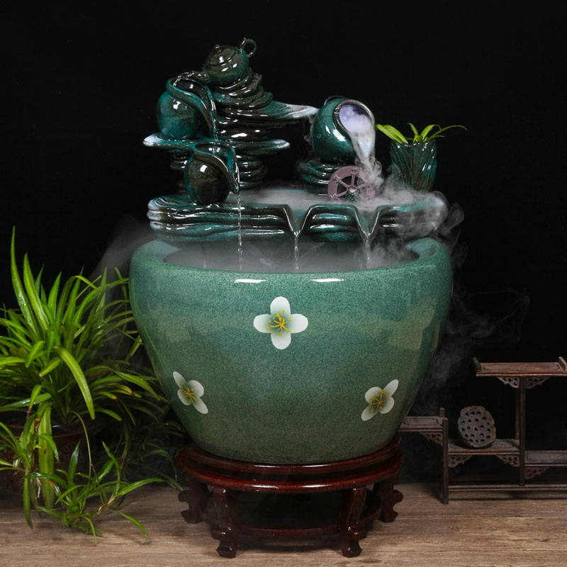 Ceramic tank sitting room circulating water tank large housewarming furnishing articles balcony garden lotus fish bowl