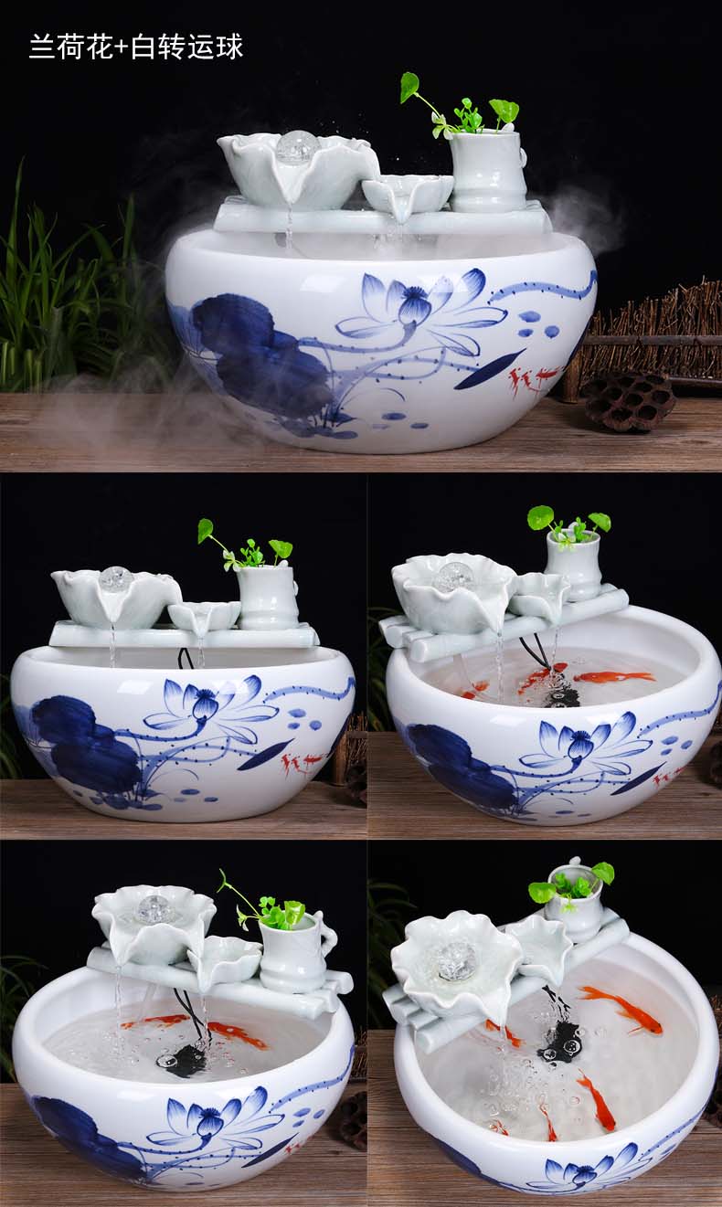 Jingdezhen ceramic tank sitting room desktop fountain water tank household small feng shui aquarium fish bowl