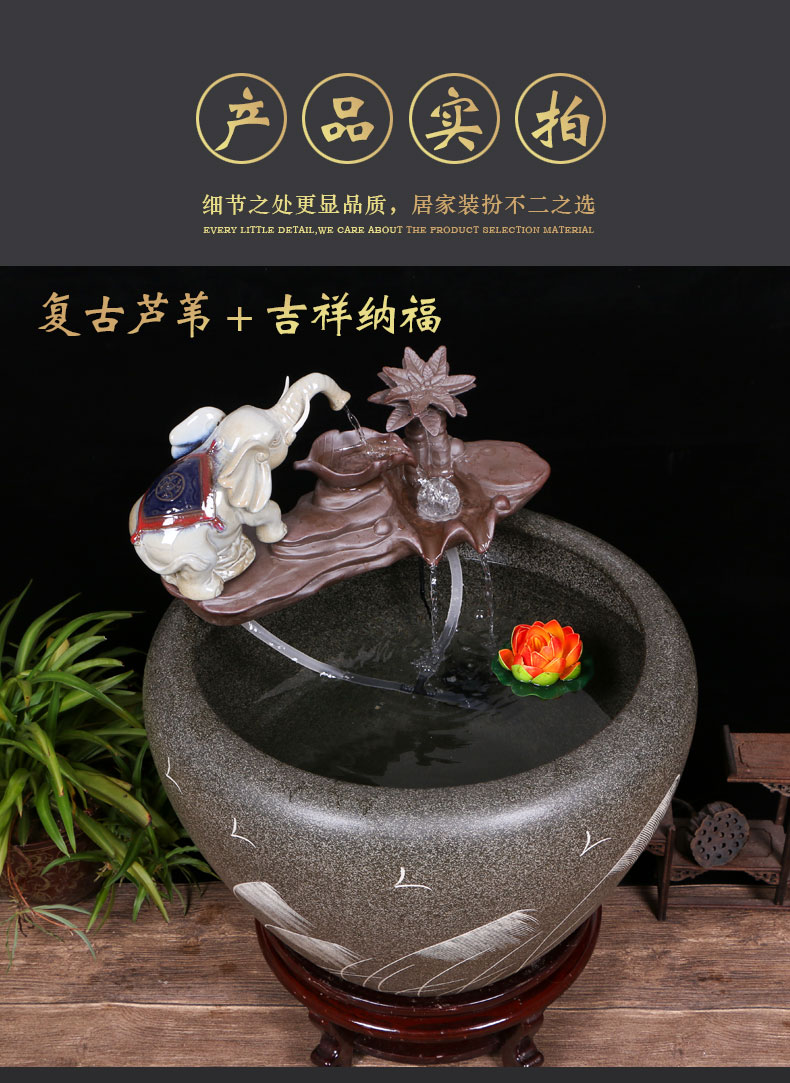 Jingdezhen ceramic goldfish bowl sitting room floor balcony office home furnishing articles circulating water courtyard big fish tank