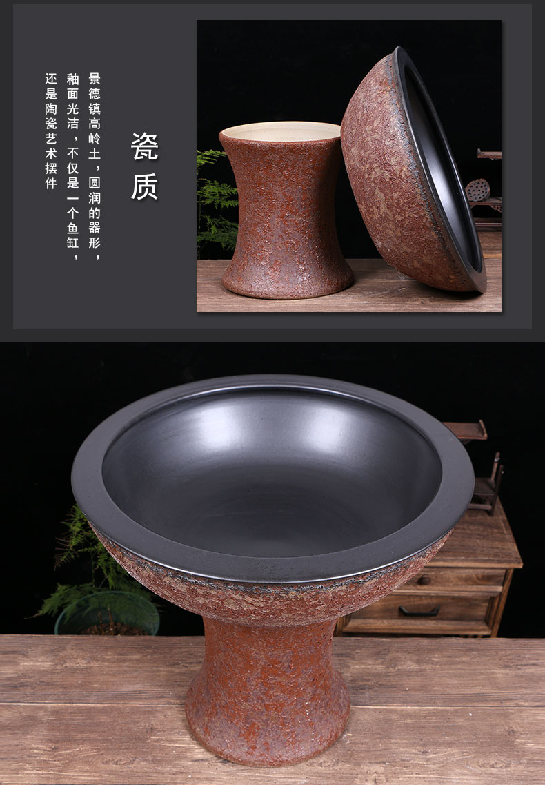 Jingdezhen ceramic basin floor pillar type cylinder high water shallow bowl LianHe flowerpot brocade carp goldfish bowl water lily outside