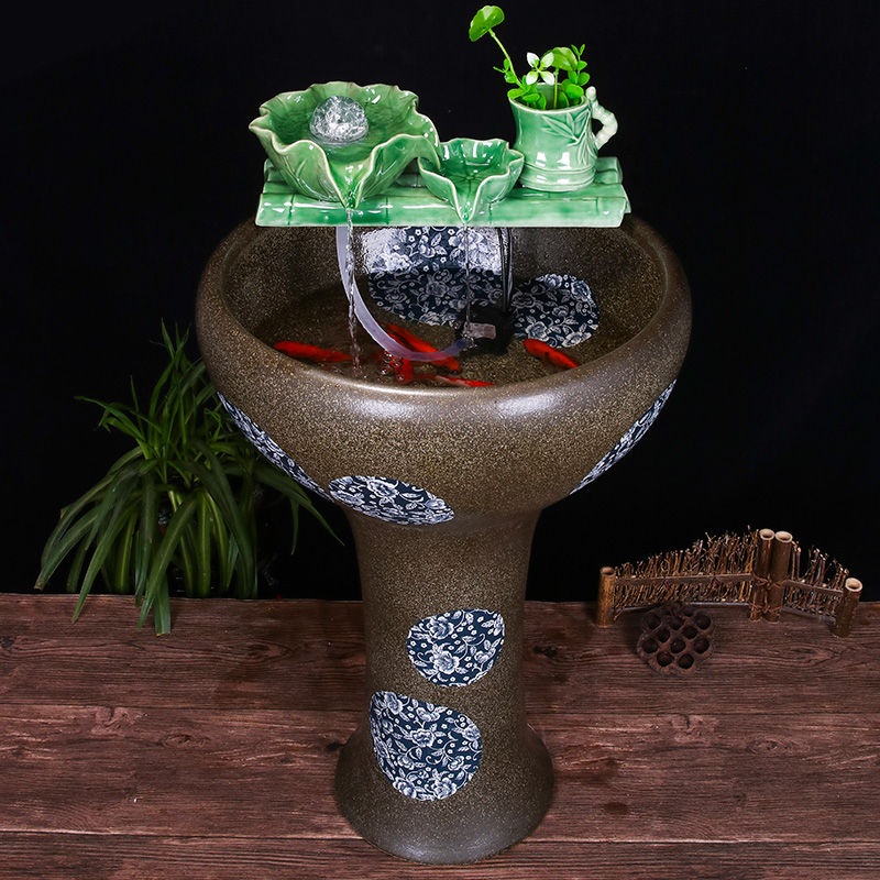 Ceramic floor pillar type tank basin large fish bowl lotus lotus lotus tortoise household gardens furnishing articles