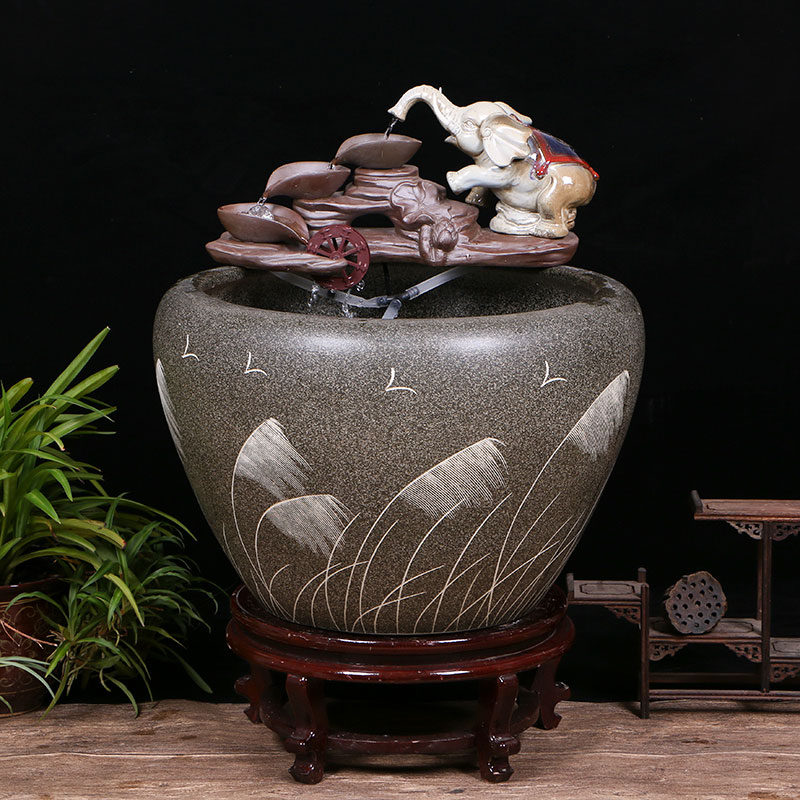 Jingdezhen ceramic goldfish bowl sitting room floor balcony office home furnishing articles circulating water courtyard big fish tank