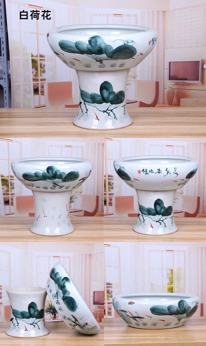 Ceramic aquarium jingdezhen porcelain base creative goldfish bowl high water shallow tortoise cylinder water lily breed fish bowl lotus flowers