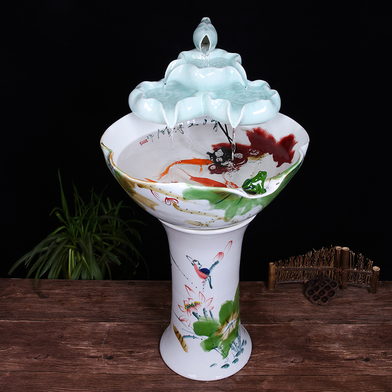 Ceramic floor pillar type tank basin large fish bowl lotus lotus lotus tortoise household gardens furnishing articles