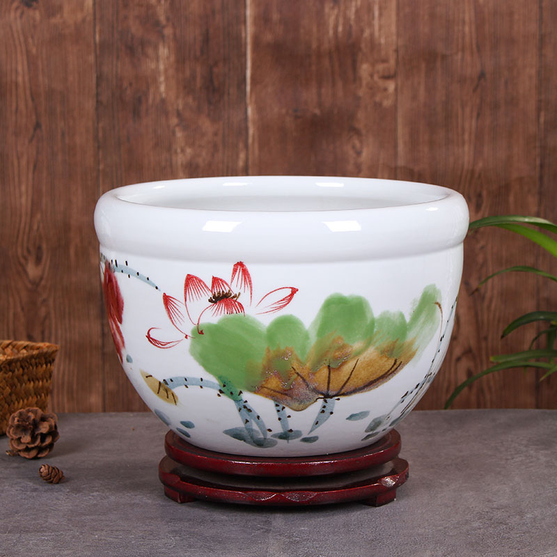 Jingdezhen ceramic aquarium large fish basin bowl lotus lotus lotus tortoise cylinder sitting room feng shui goldfish bowl