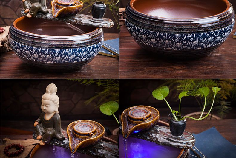 Jingdezhen ceramic goldfish bowl fish bowl sitting room small furnishing articles of household water landscape koi fish tank feng shui