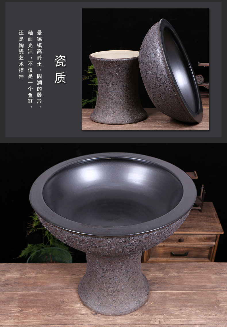 Jingdezhen ceramic basin floor pillar type cylinder high water shallow bowl LianHe flowerpot brocade carp goldfish bowl water lily outside