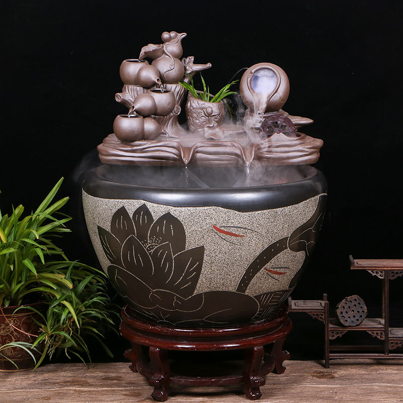 Jingdezhen ceramic goldfish bowl sitting room floor balcony office home furnishing articles circulating water courtyard big fish tank