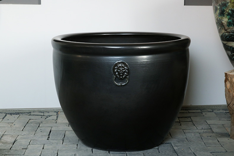 Antique collectors jingdezhen ceramic aquarium tank outside the lotus pond lily cylinder goldfish bowl old tank furnishing articles