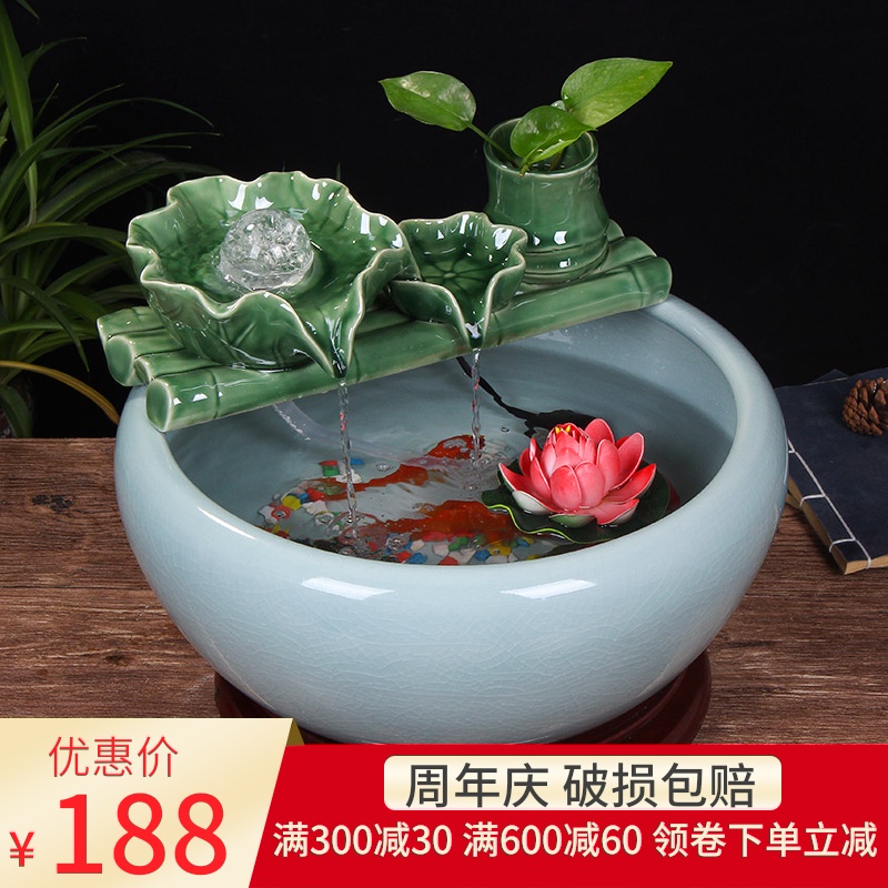 Ceramic water fountain furnishing articles atomizing humidifier water aquarium desktop zen sitting room interior decorations