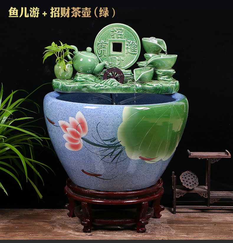 Ceramic aquarium sitting room ground loop water fish tank large office furnishing articles balcony garden lotus basin