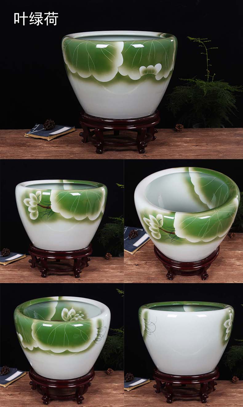 Jingdezhen ceramic aquarium fish bowl lotus extra large bowl lotus lotus flower pot balcony garden feng shui water tanks