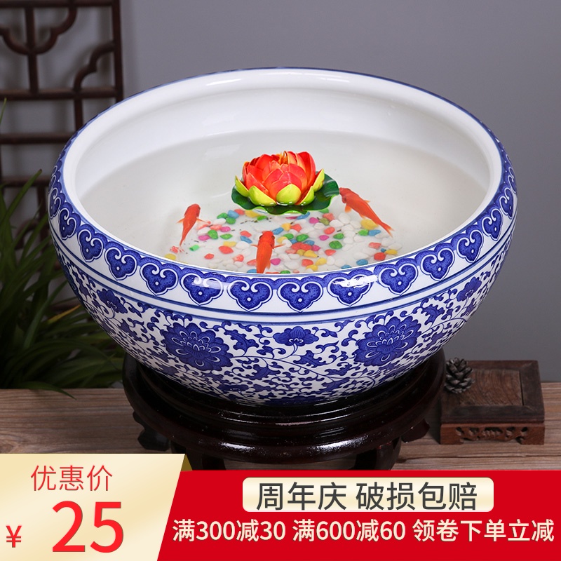 Jingdezhen porcelain ceramic aquarium desktop furnishing articles feng shui large turtle slept goldfish bowl LianHe flower pot cylinder