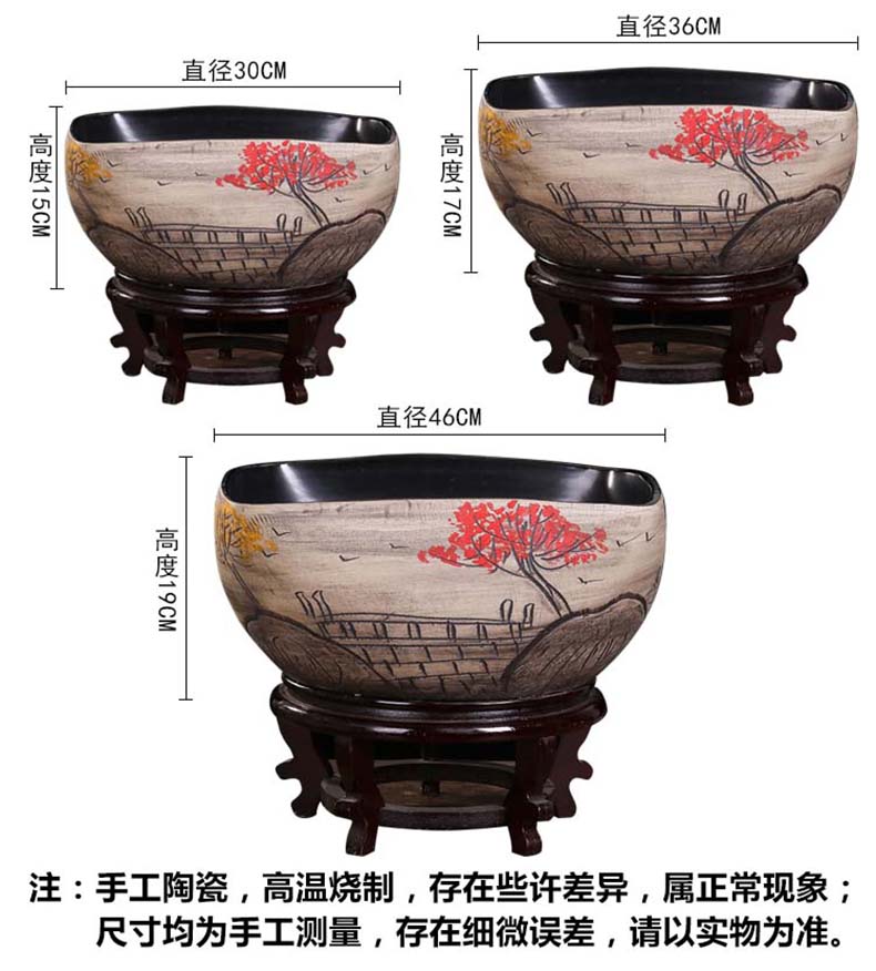 Jingdezhen ceramic aquarium desktop furnishing articles large turtle pond lily goldfish bowl lotus feng shui basin square tank