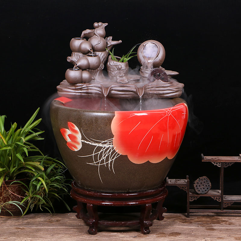 Jingdezhen ceramic goldfish bowl sitting room floor balcony office home furnishing articles circulating water courtyard big fish tank