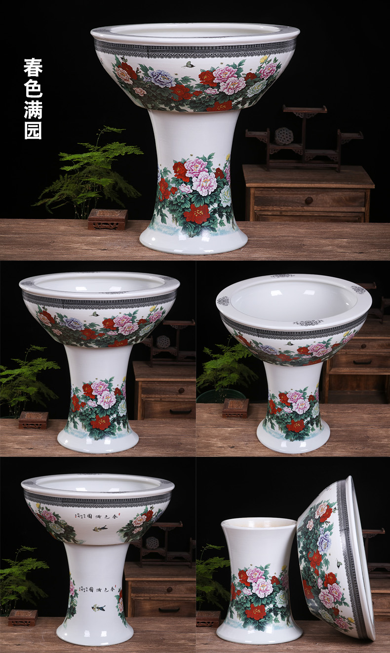 Jingdezhen ceramic tank floor pillar type large sitting room water stone basin to the tortoise cylinder water lily bowl lotus garden