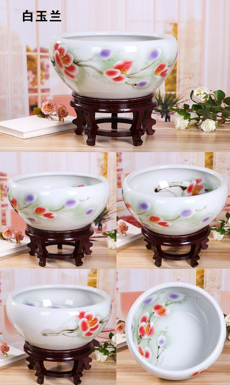 Jingdezhen ceramic aquarium large fish basin bowl lotus lotus lotus tortoise cylinder sitting room feng shui goldfish bowl