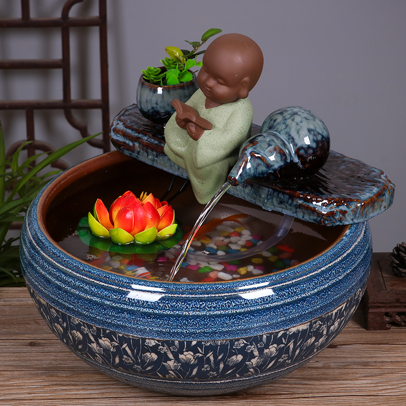 Ceramic aquarium water fountain furnishing articles sitting room desktop small Chinese style household geomantic a goldfish bowl fish bowl