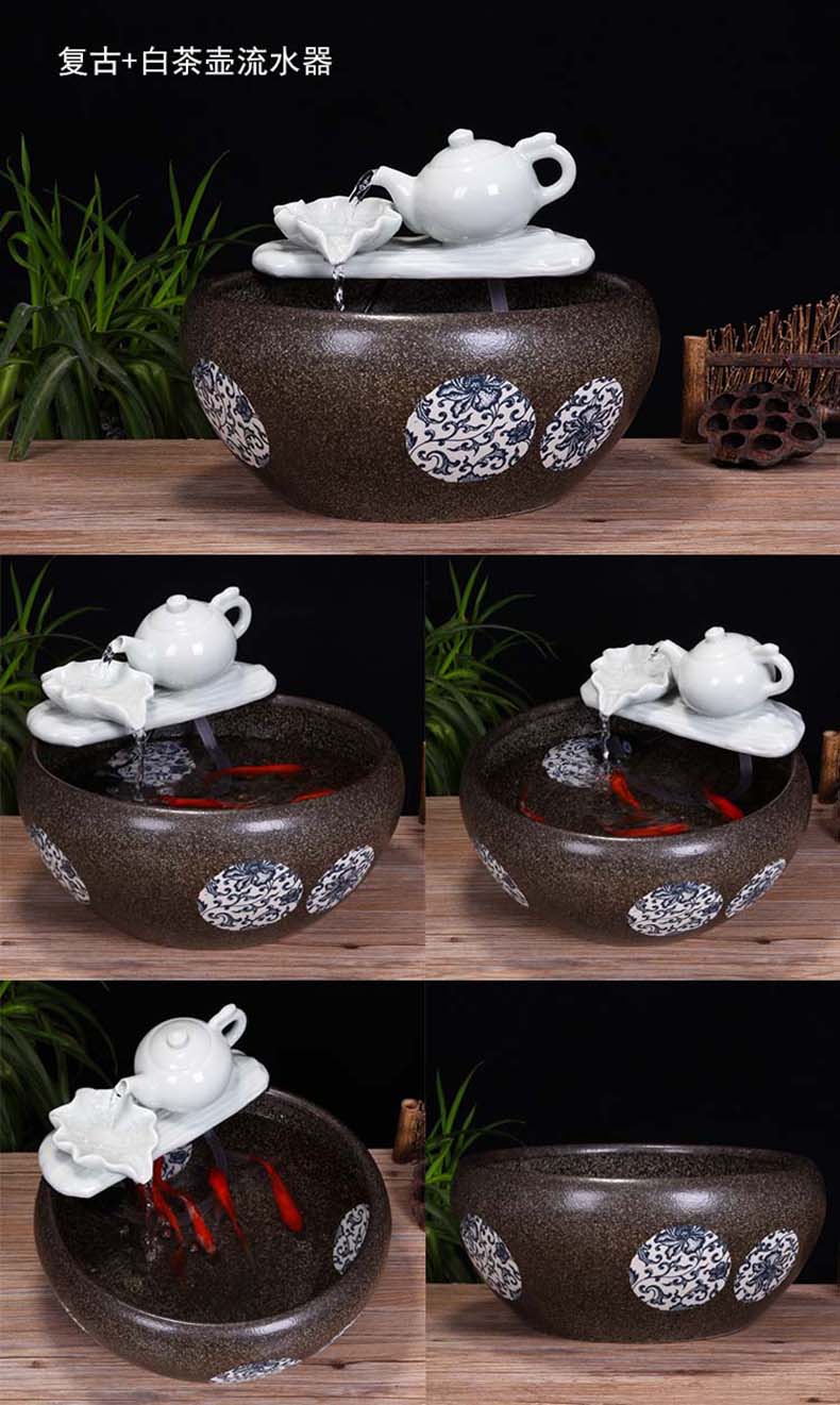 Jingdezhen ceramic aquarium desktop fountain water tank 2 small gold sitting room aquarium fish bowl