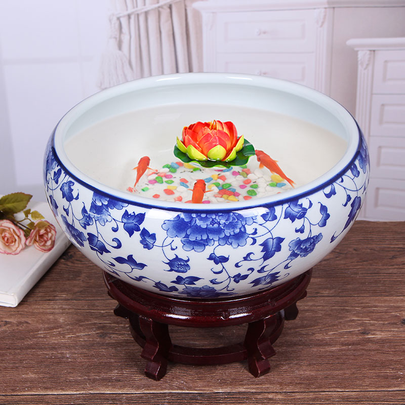 Ceramic aquarium landscape small turtle sitting room circular cylinder basin cylinder goldfish bowl lotus lotus lotus flower pot cylinder