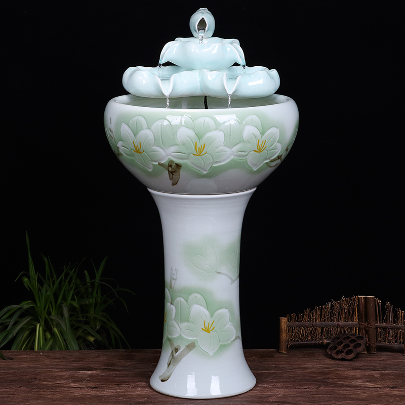 Ceramic floor pillar type tank basin large fish bowl lotus lotus lotus tortoise household gardens furnishing articles