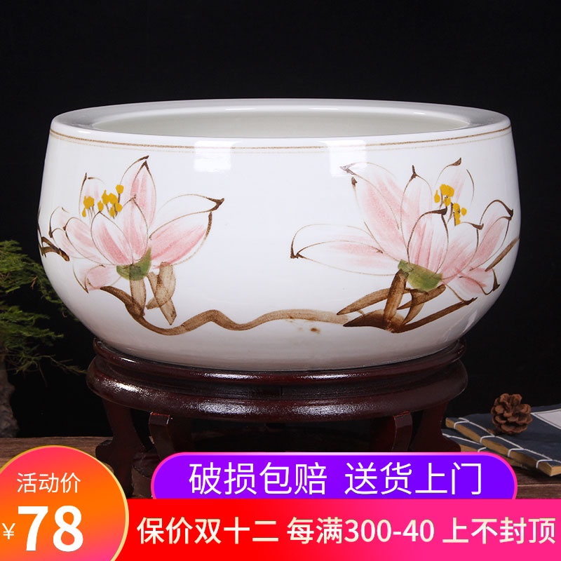 Blue and white porcelain of jingdezhen ceramics shallow daikin aquarium tortoise refers to flower pot furnishing articles large cylinder water lily