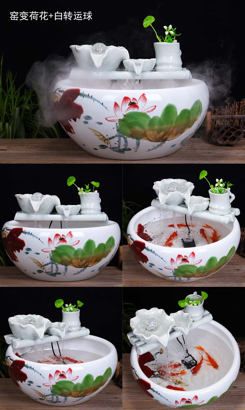 Jingdezhen ceramic tank sitting room desktop fountain water tank household small feng shui aquarium fish bowl