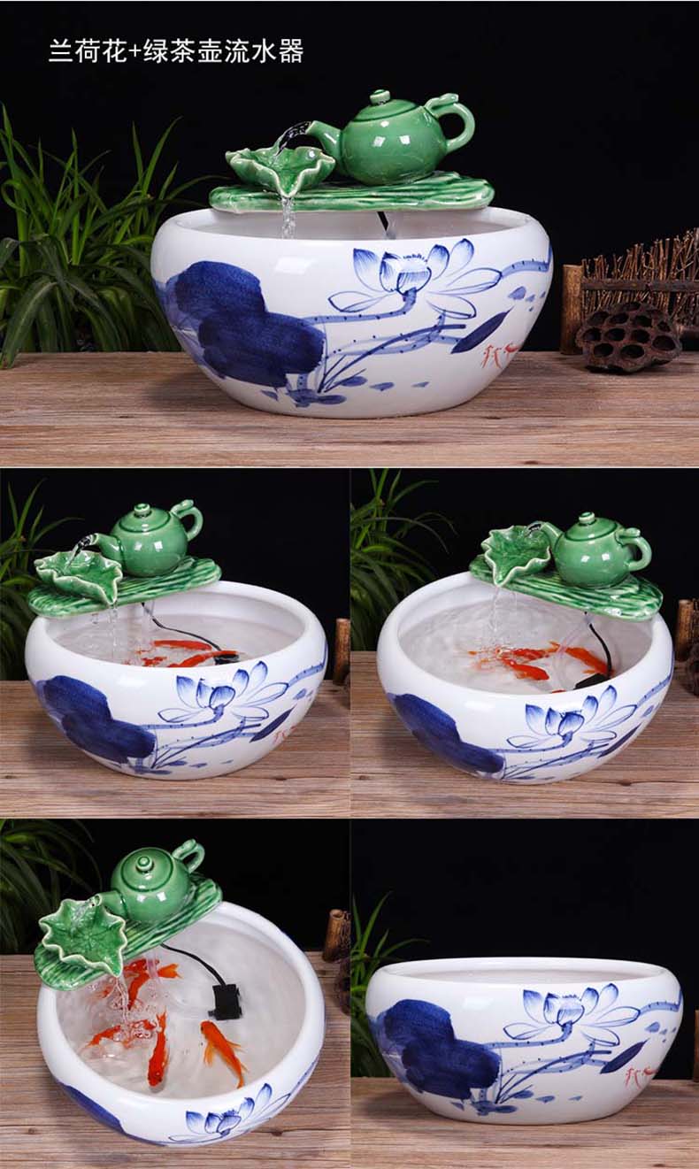 Jingdezhen ceramic aquarium desktop fountain water tank 2 small gold sitting room aquarium fish bowl