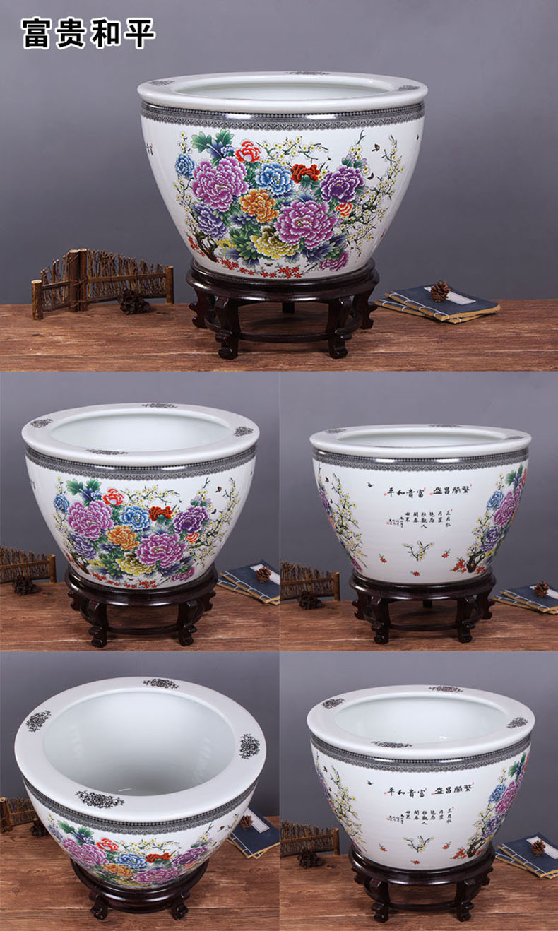 Jingdezhen ceramic aquarium large goldfish bowl water lily always LianHe flower tortoise cylinder brocade carp painting and calligraphy cylinder package mail