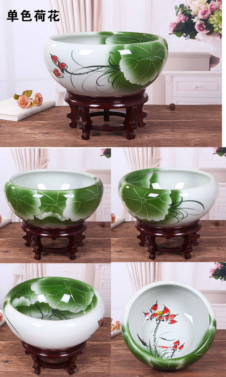 Jingdezhen ceramic aquarium large fish basin bowl lotus lotus lotus tortoise cylinder sitting room feng shui goldfish bowl