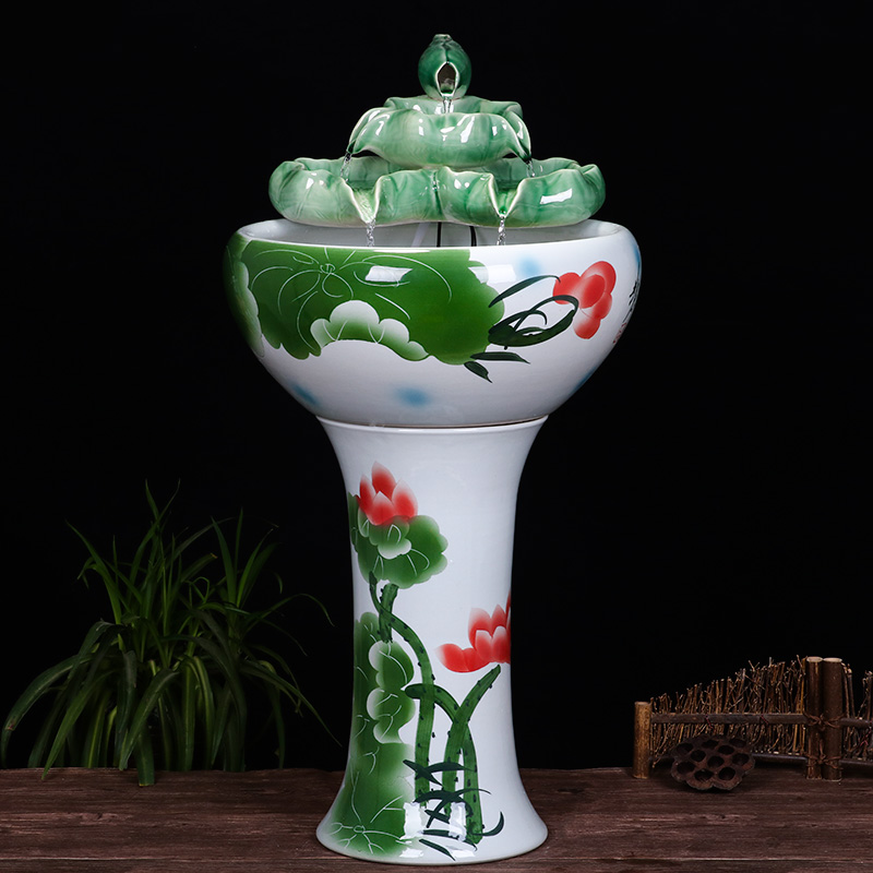 Ceramic floor pillar type tank basin large fish bowl lotus lotus lotus tortoise household gardens furnishing articles