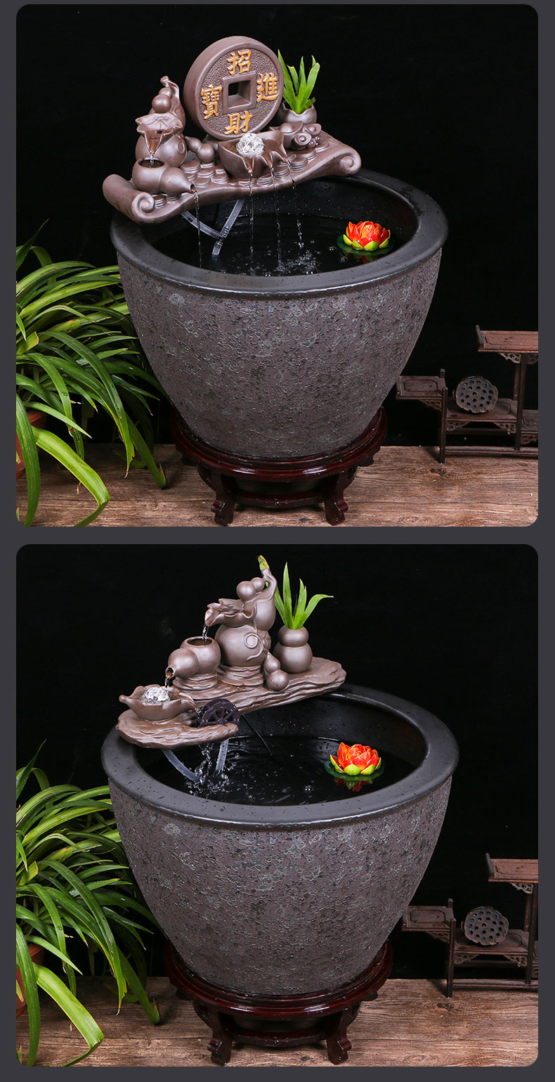 Large ceramic aquarium circulating water tank sitting room balcony ground household lotus goldfish bowl