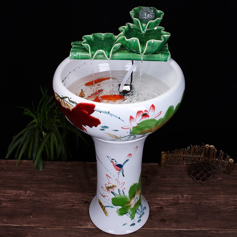Ceramic floor pillar type tank basin large fish bowl lotus lotus lotus tortoise household gardens furnishing articles