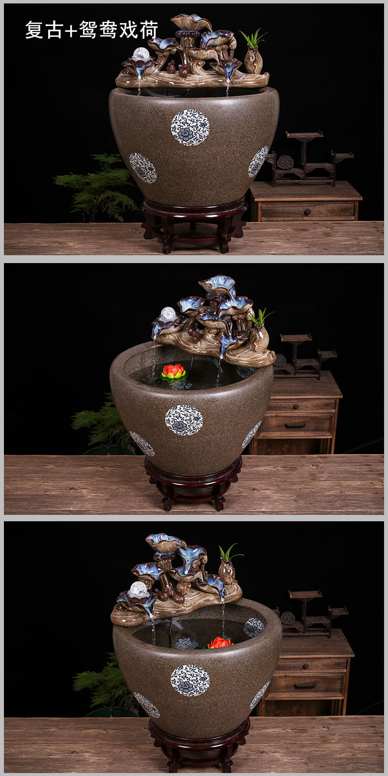 Ceramic tank sitting room circulating water tank large housewarming furnishing articles balcony garden lotus fish bowl