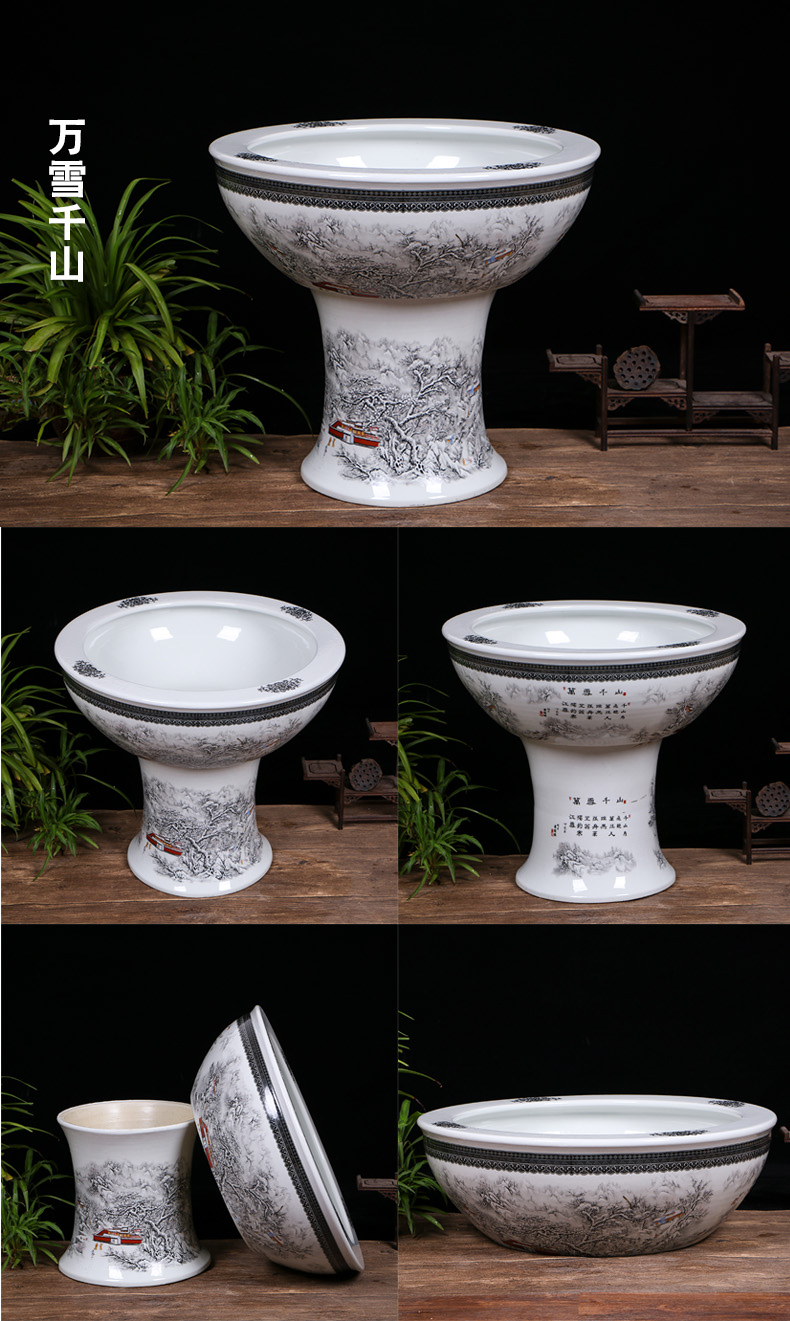 Jingdezhen ceramic tank floor pillar type large sitting room water stone basin to the tortoise cylinder water lily bowl lotus garden